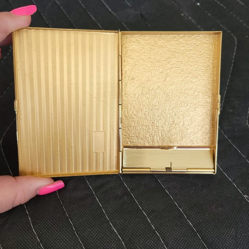 Vintage Art Deco Gold Tone Cigarette Case Holder Keeper CTP